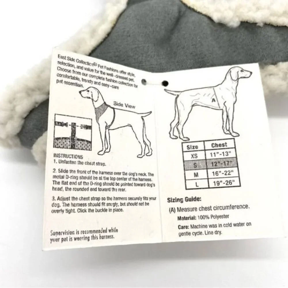 East Side Collection Cozy Sherpa Dog Pet Harness Faux Suede Size Small Gray
